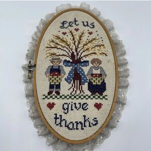 Vintage Couple Counted Cross Stitch Finished Framed Hoop Wall Art Cottage Core